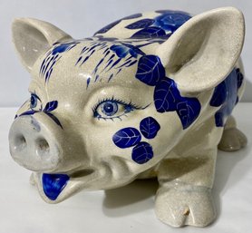 Vintage Blue And White Floral Ceramic Pig