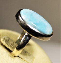 Fine Larimar Blue Stone Sterling Silver Ladies Ring Size 8