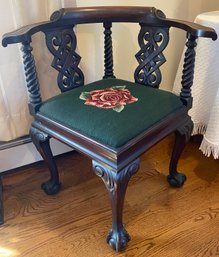 Claw Foot Needle Point Seat Corner Chair