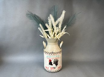 Finest Farm Produce Metal Milk Can With Faux Feather Decor