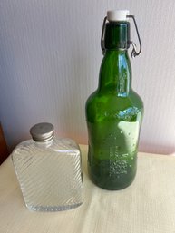 1920s Art Deco Hip Flask & Green Bier D'Alsace Bottle