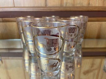 Set Of Six Libby Horse & Buggy Design Gold Decorated Glasses