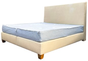 An Upholstered King Platform Bedstead With Like-New Coco-Mat Mattress And Accessories