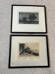 Pair Of Signed Drypoint Etchings - Country Scenes By Catherine Maude Nichols (British 1847-1923)