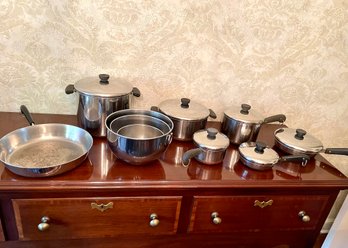 Collection Of Vintage Revere Ware Copper Bottom Pots, Pans & Mixing Bowls