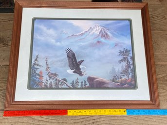 Hisako Artwork Print Bald Eagle Mountainscape Scene 31x25 Matted Framed Glass