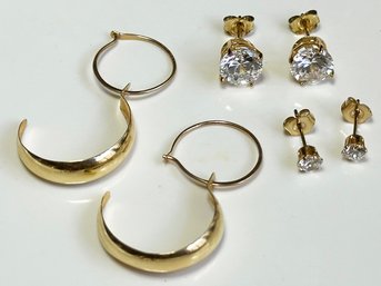 14 K Gold Earrings - Hoops And Rhinestones