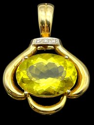 14K And Yellow Citrine? Yellow Quartz ? Pendant.