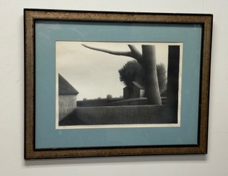 Pencil Signed Robert Kipniss 'Sheds And Fence' 1969 Lithogrpah