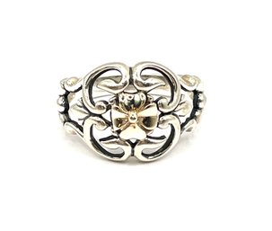 Vintage 14K Gold And Sterling Silver Two Toned Ornate Ring, Size 6.75