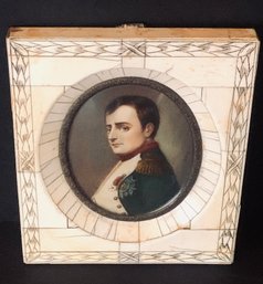 Napoleon / Signed Early Hand Painted Miniature In Bone Frame