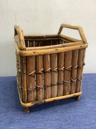 Bamboo Style Woven Basket With Handles