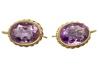 14k Gold And Amethyst Pair Of Earrings.