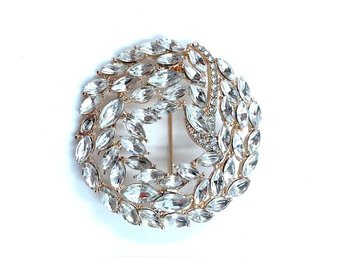 Goldtone And Clear Stone Wreath Style Brooch