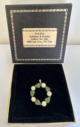 New In Box Carved Jade Leaves & Bone Flowers Pendant