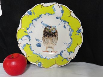 A Lou Rota Nature Table Anthropology Owl Decorated Plate In Bright Colors