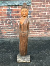 Fabulous LARGE Antique All Hand Carved Wood Buddha Statue - Nice Details - Not Reproduction - NICE !