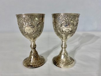 Pair Of Silver Plated Embossed Chalices (2)