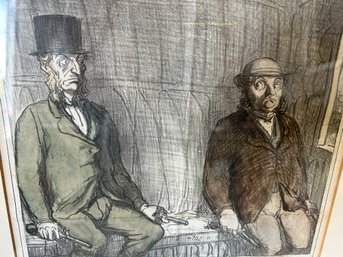 Antique 1864 French Hand Colored Engraving- 2 Men On Train- One Threatening With Pistol