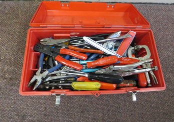Red Akro Plastic Mils Tool Box Filled With Mac And Snap On Tools