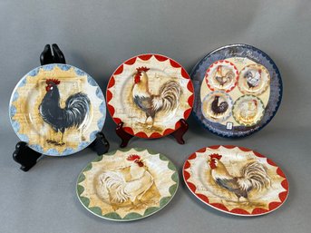 Four Sakura 'Colonial Rooster' Stoneware Salad Plates By Kim Poloson