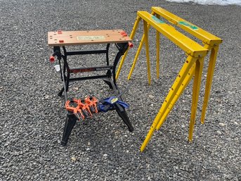 Folding Saw Horses, Black & Decker Work Table & Assorted  Clamps