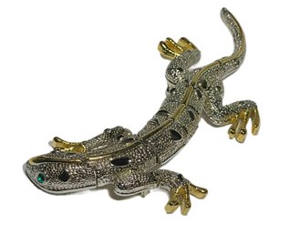 Large Silver And Gold Tone Lizard Brooch About 6' Long Having Enamel