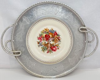 Vintage Triumph Limoges For Farberware Large Porcelain & Aluminum Platter With 22K Gold Accents