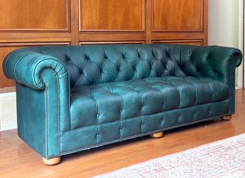 An Elegant Green Leather Chesterfield Sofa With Nailhead Trim Craftsman Leather By Stickley
