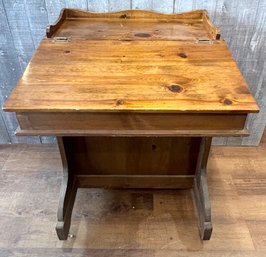 Pine Captains Desk W/ Bookshelves On Wheels