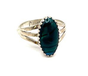 Vintage Sterling Silver Dark Glowing Green Stone Ring, Size 5.75