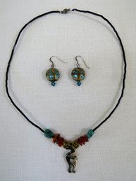 Artisan Made KOKOPELLI Beaded Necklace And Earrings