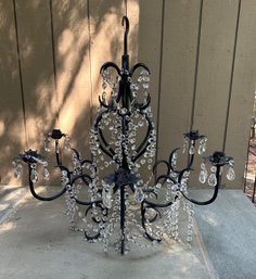 6 Candle-arm Iron & Crystals / Prisms Chandelier - Lighting Wall Hanging        212/CV4