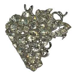 Silver Tone White Rhinestone Brooch Bunch Of Grapes