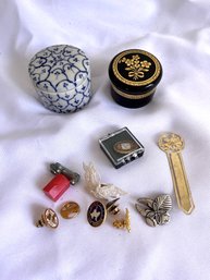 Vintage Pin Collection & 2 Decorative Boxes