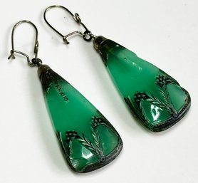 A Pair Of Vintage Czech Glass Earrings, C. 1930's