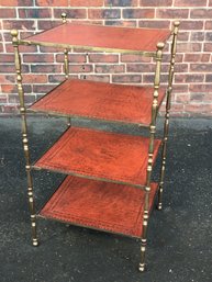 Maison Bagues Style All Brass Etagere With Tooled Leather Shelves - Very Nice Piece - WOW ! - Priced $500