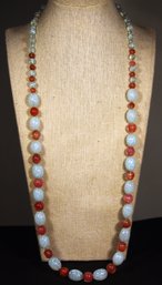 Fine 28' Long Art Glass Beaded Necklace Opalescent Beads Vintage