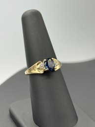 Gorgeous Blue Sapphire & Diamond Accent 14k Yellow Gold Ring