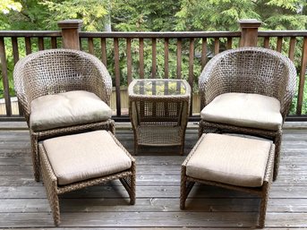 Outdoor Patio Porch Wicker Resin Chair Set With Foot Stools And Table