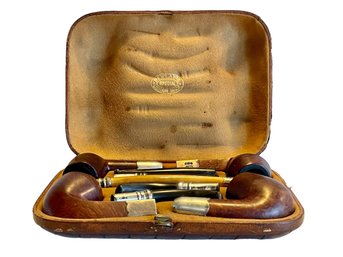 Rare Find! Antique London-made Bewlay Pipe Set In Original Leather Case