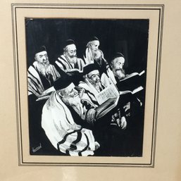 Very Interesting Vintage Painting - Pen & Ink Painting Of Rabbis Signed HEYDEN - Very Nice Vintage Piece