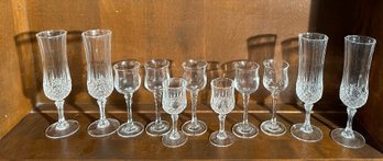 Eleven Crystal Glasses In Three Different Styles