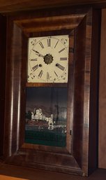 New Haven Clock Company Reverse Painted Glass Tablet Mantle Clock