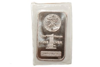 One Troy Ounce .999 Fine Silver  Bar Made In USA