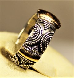 Fancy Sterling Silver Indonesian With Gold Band Ring Size 7