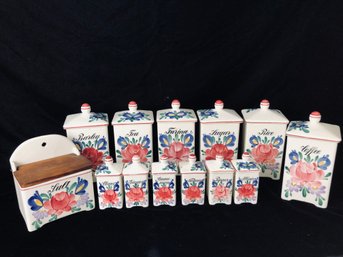 Vintage Hand-painted Porcelain Spice  Seasoning Containers