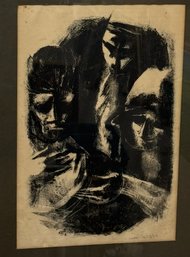 1952 Pencil Signed Lithograph Three Faces