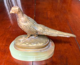 Signed Antique Pheasant Sculpture In Brass