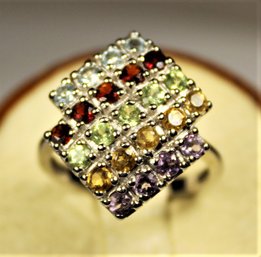 Size 8 Sterling Silver Gemstone Ladies Ring, Garnet, Citrine, Aquamarine Etc.